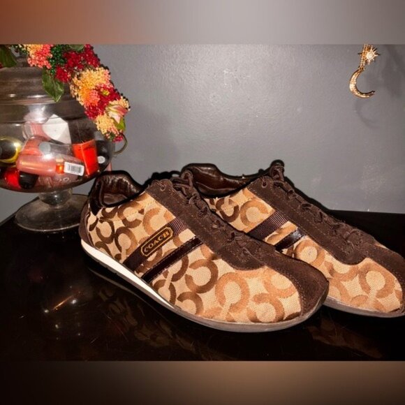Coach Kathleen Tan and Brown Monogram Sneakers - Picture 1 of 6